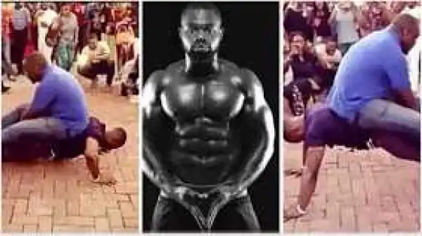 #BBNaija: Kemen shows his fitness side, carries a man weighing 114kg in a 20 push ups challenge (Photos/Video)
